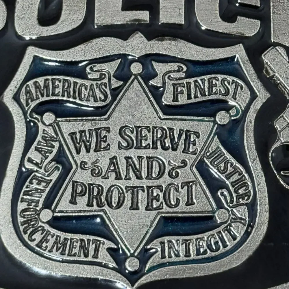 Metal Police Belt Buckle Bakery 1988 #1654 Serve & Protect Law Enforcement Badge